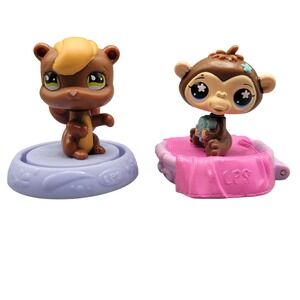 Littlest Pet Shop Animal Figures Brown Monkey Squirrel McDonalds Happy Meal Toy